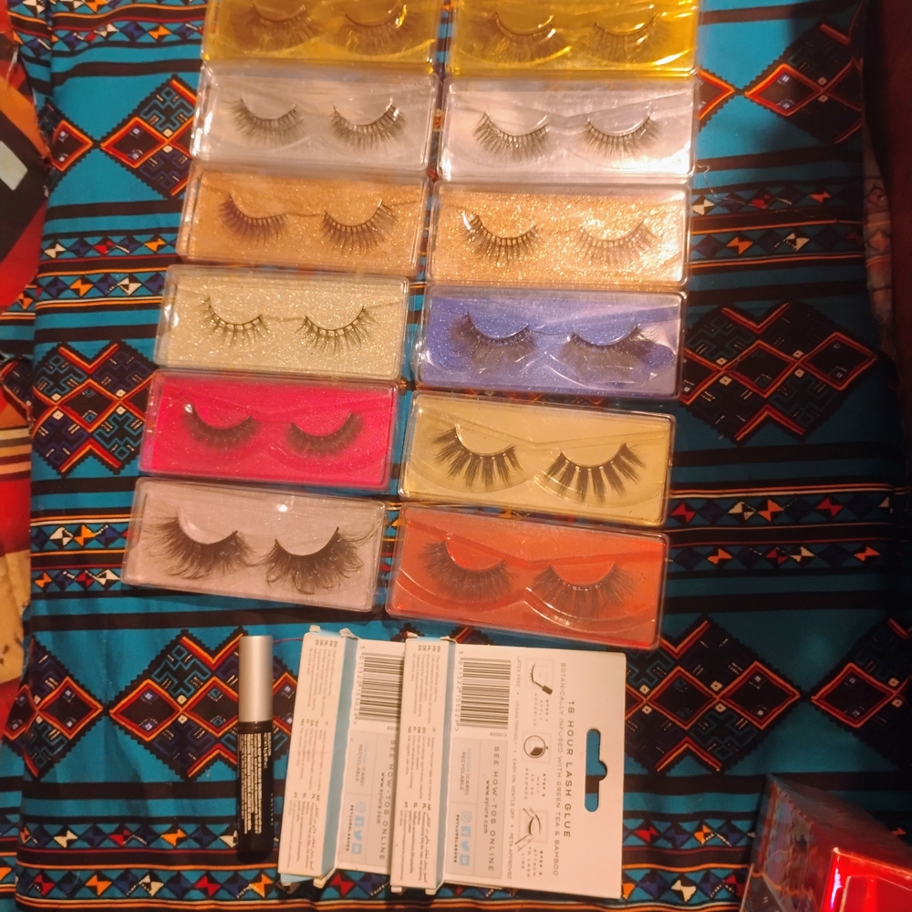 Mixed False Eyelash Sets - 12 Sets Of 9 Assorted Styles +3 Tubes Of Lash Glue